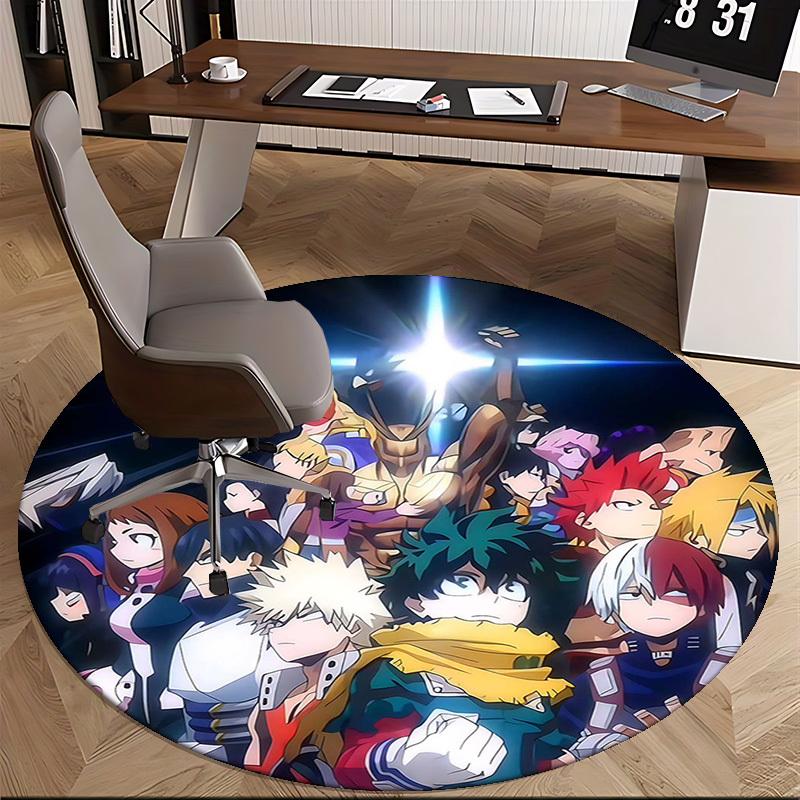 1pc My Hero Academia Characters Round Carpet - Anime Design Chair Mat, Office Gift, Seasonal Decor, Suitable for Home, Living Room