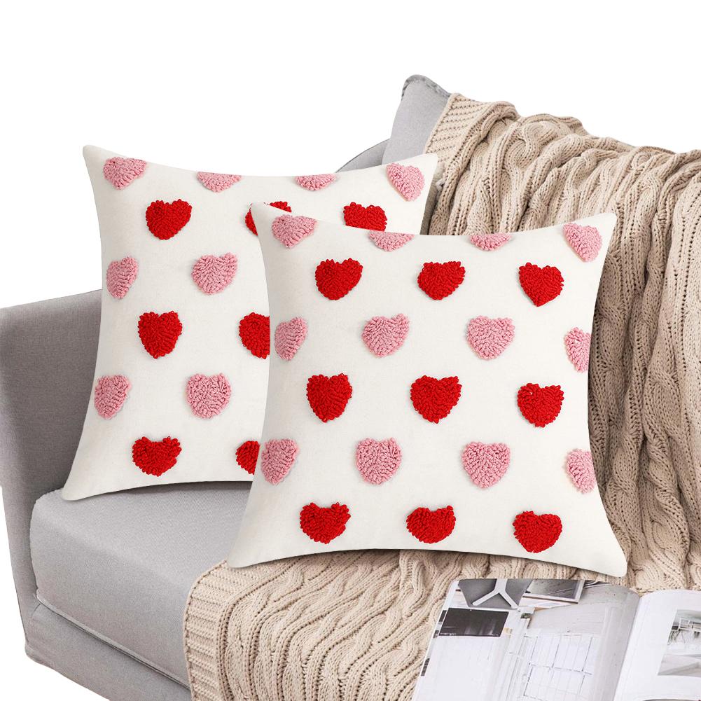 2Pcs Plush Heart Pillow Cover Love Throw Pillow Case 18x18 Inch Faux Fur Pillowcase Soft Throw Pillow Cover for Sofa Couch