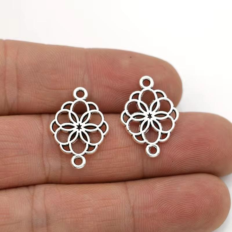 10Pcs Antique Silver Plated Flower Charm Connector For Jewelry Making Bracelet Accessories Diy Findings 15X21Mm