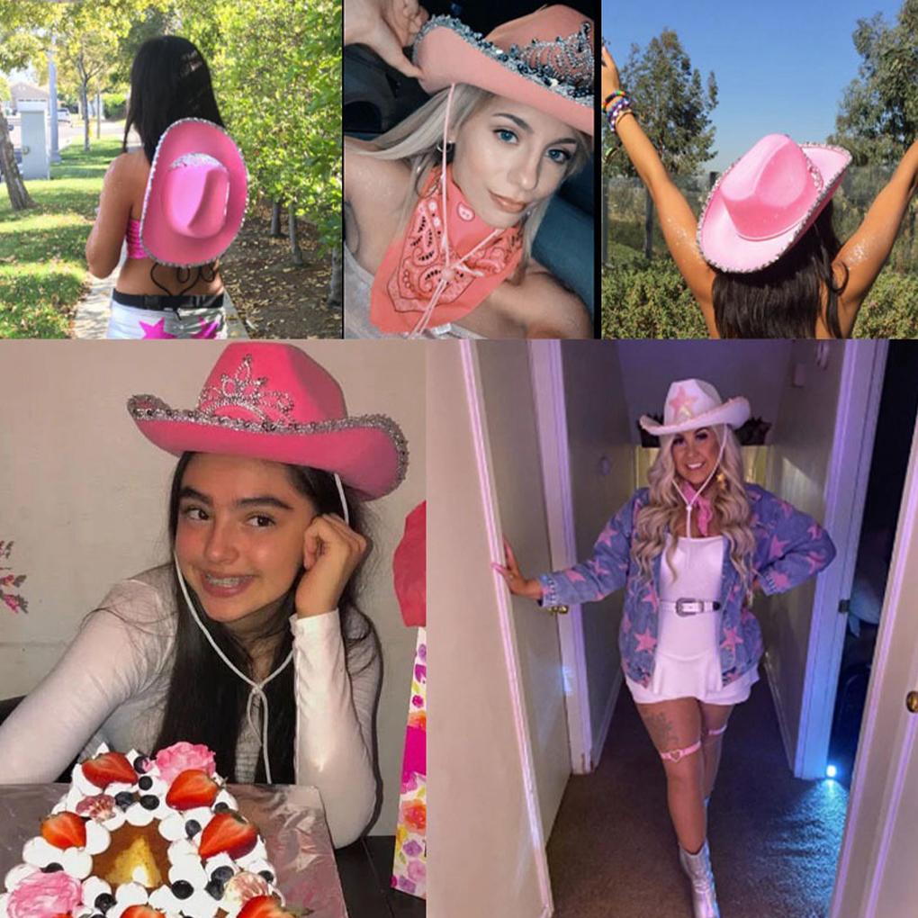 WUUISDNX Premium Cowboy Hat Fashionable Wide Applicable Occasions Bright Cowgirl Style AcrylicFibers Cowboy Hat For Adult, Pink Colorful
