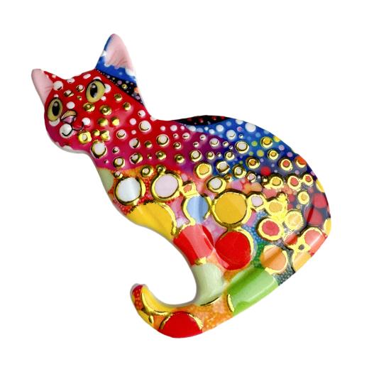 3D Sitting Cat Refrigerator Magnet Embossed Geometric Colorful Kitten Fridge Magnet Home Kitchen Cabinet Locker Whiteboard Decoration C