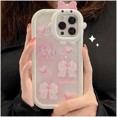 Bonita funda de silicona suave con lazo rosa en 3D para iPhone 11, funda para iPhone 15 Plus, 14, 13, 12 Pro Max, XS, X, XR, 7, 8 SE, funda a prueba de golpes