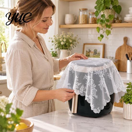 Kitchen Countertop Dust Protector White Lace Cover for Small Appliances, Protective Cloth Dining Table Vintage Hollow Embroidery Tablecloth,
