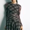 Za2025 Spring New Women's Clothing Fashion Gingham Ruched Silk Net Elegant Long-Sleeve round-Collar Dress 5039282