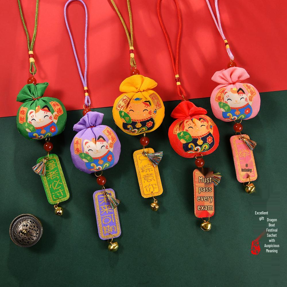 Handmade Lucky Lotus Pod Sachet: Embroidered Safety Charm & Coin Purse for Dragon Boat Festival