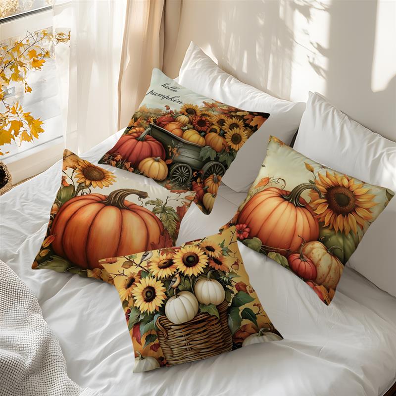 Cuscini Decorativi Raccolta Autunnale Zucca Retro Federe Cuscino Copricuscino Girasole Cuscino da Lancio Copricuscino Divano Decor