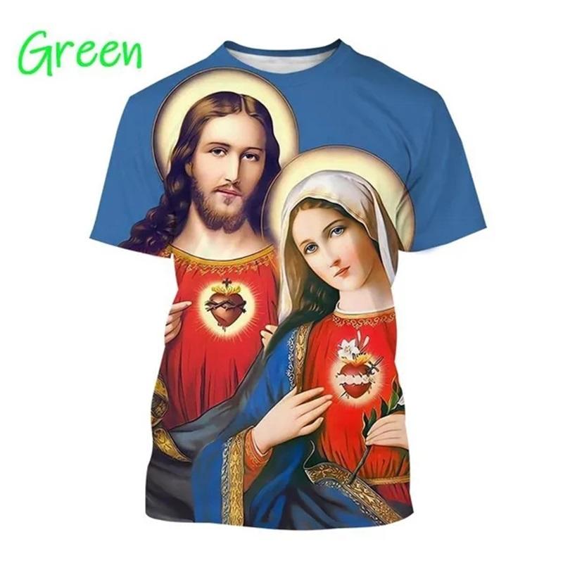 Christliches T-Shirt mit der Jungfrau Maria und der Mutter Gottes für Männer, Jesus liebt, lässiges Rundhals-T-Shirt, kurzärmelig, übergroßes Herren-T-Shirt