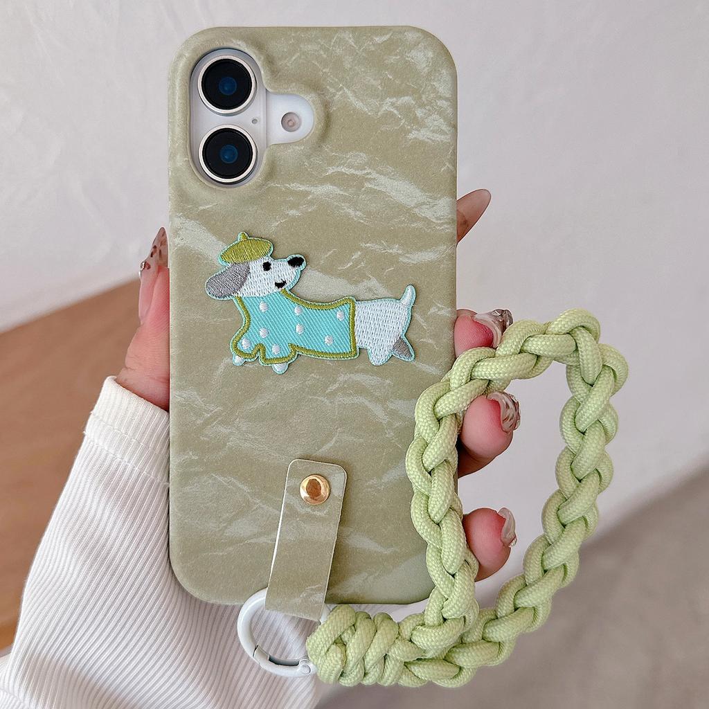 For iPhone 16 Plus Case Cute Pattern Soft PU+PC Phone Back Cover with Braided Handy Strap