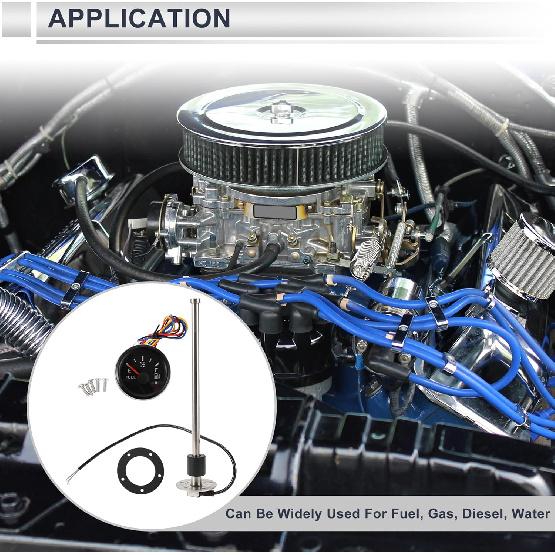 1set Fuel Sending Unit and Gauge Kit 11.81" Length Boat Fuel Sending Unit Marine Fuel Sender Unit Black Silver Tone Metal 0-190 Ohm