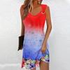 Gradient Print A-Line Sleeveless Midi Dress Women Casual Chic Office Wear 2025