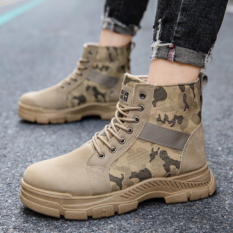 Single cotton Martin boots high-top men's shoes non-slip thick-soled outdoor rhubarb boots camouflage shoes