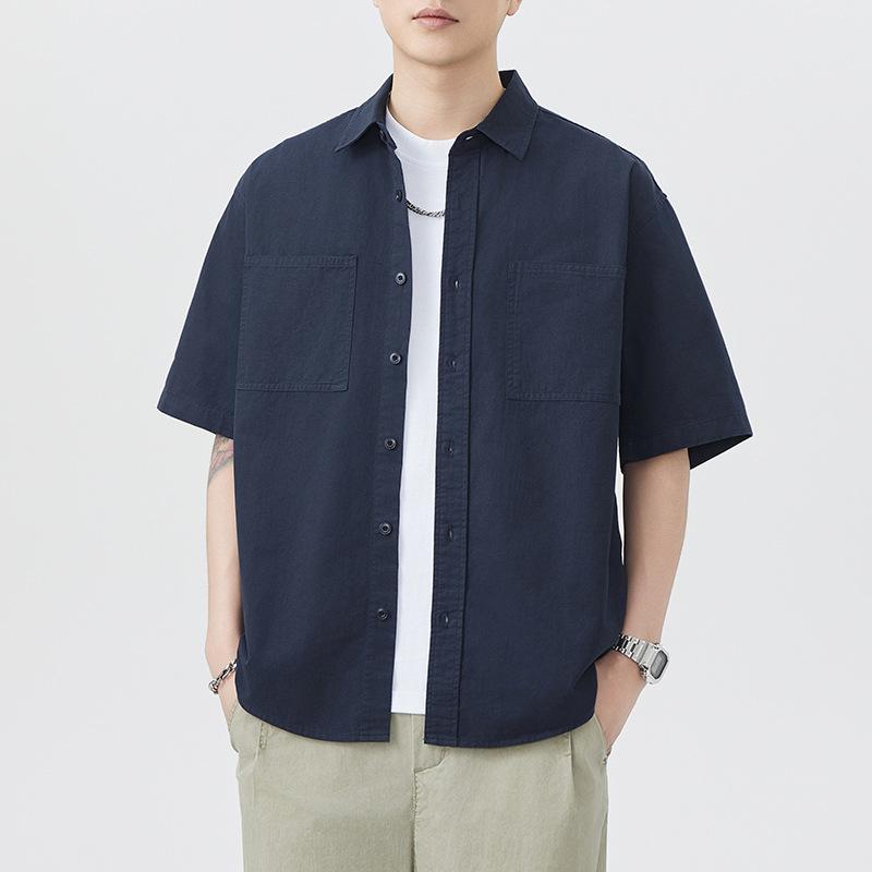 New Summer Pure Cotton Short-sleeved Shirt for Men's Japanese Simple Light Business Shirt American Style