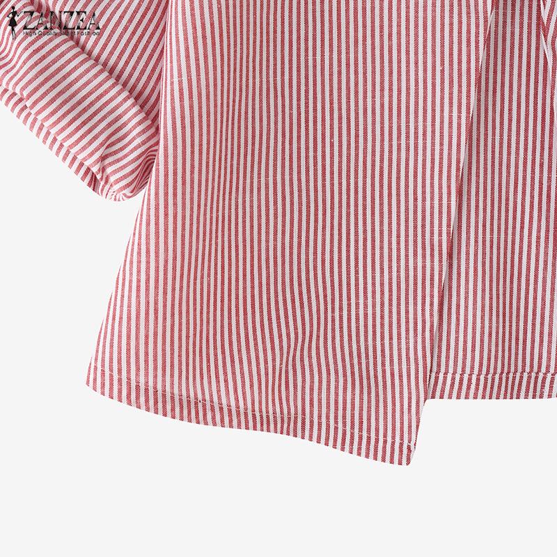 ZANZEA Women Casual Turn Down Collar Long Sleeve Stripe Print Cardigan Blouse