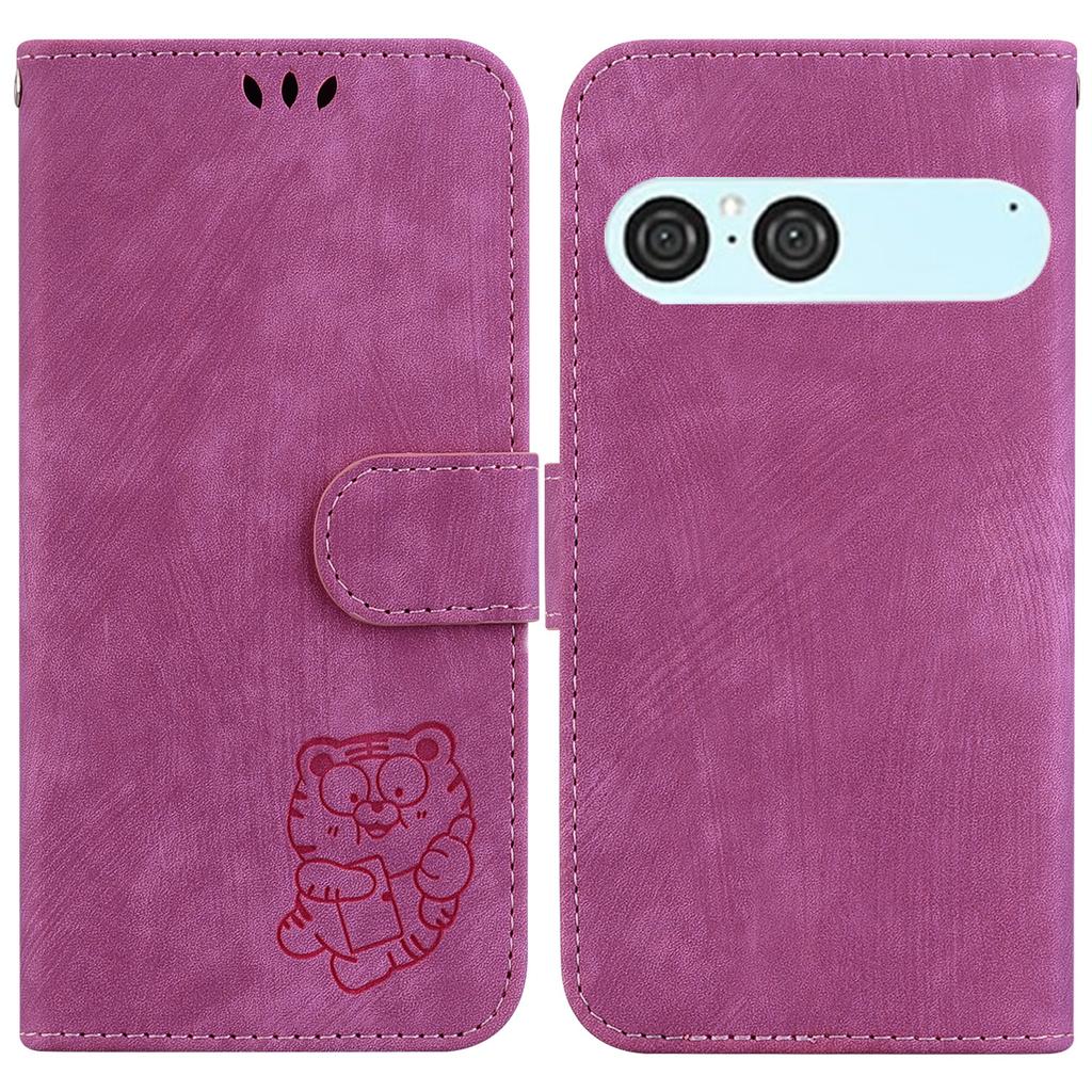 For Sony Xperia 10 VII Wallet Case Tiger Imprint Leather Shockproof Phone Cover with Wrist Strap