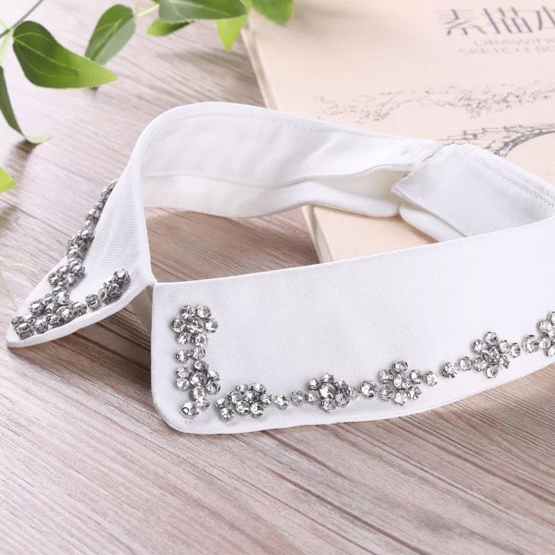 Fashion Women Sequins Detachable Collars Faux White Black False Collars Woman Tie Fashion Removable Diamond Fake Collar Women