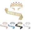 Shimmering Tiara Birthday Girl Crystal Crown Satin Sash BIRTHDAY Girl Queen Lovely Satin Sash Sparkling Headwear