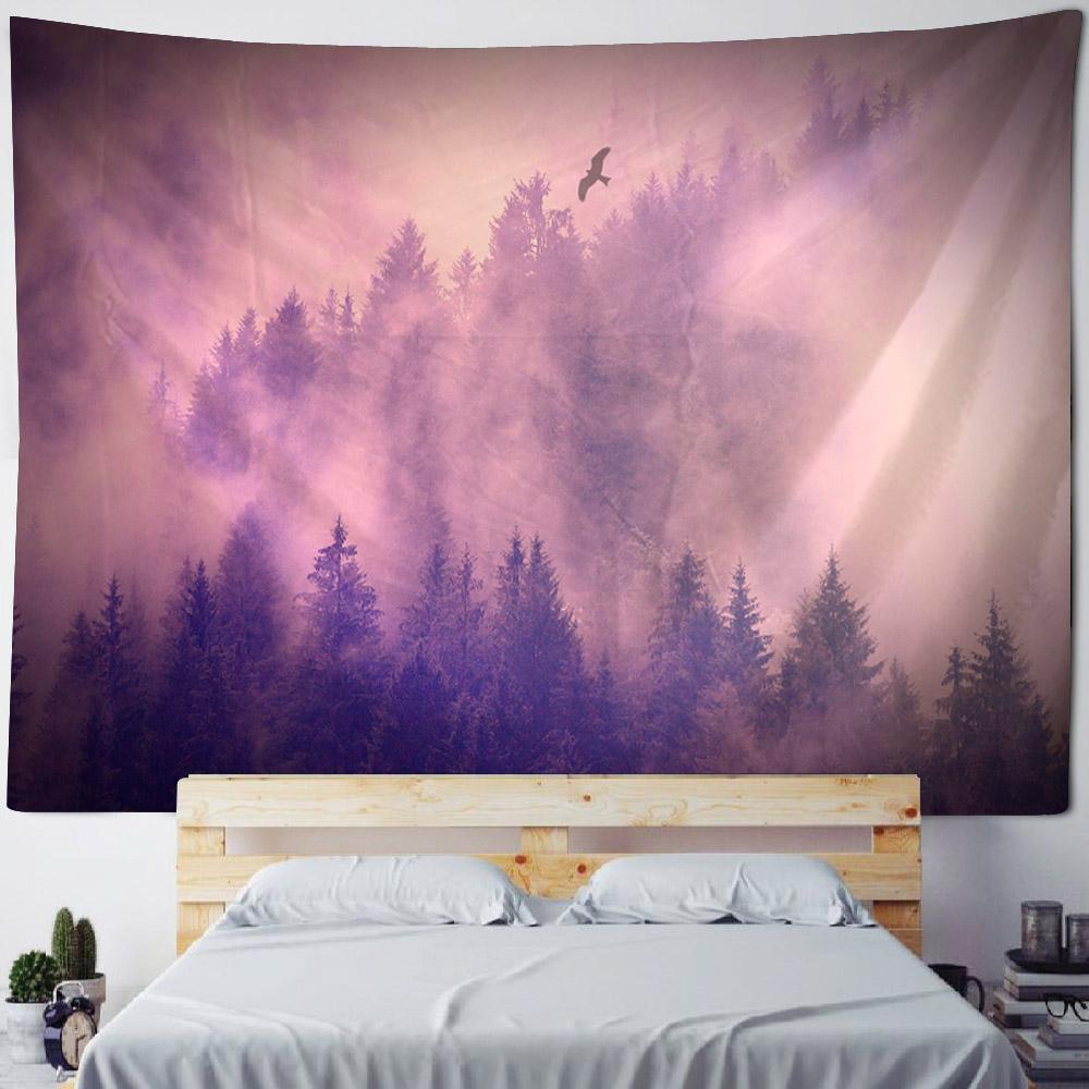 Beautiful Forest Tapestry Mist Jungle Landscape Wall Hanging Bohemian Fabric Decorative Carpet Home Room Background Poster