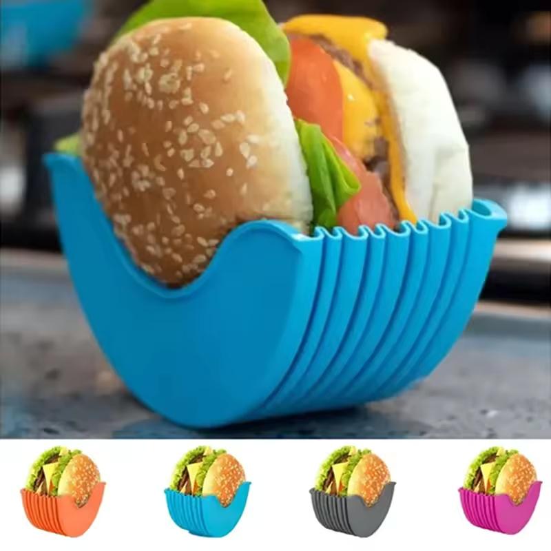 4 Stück Einziehbare Hamburgerhalter Hamburger Fixierbox Sandwich Burger Clip Ständer Waschbares Silikon Pommes Frites Hamburgersauce