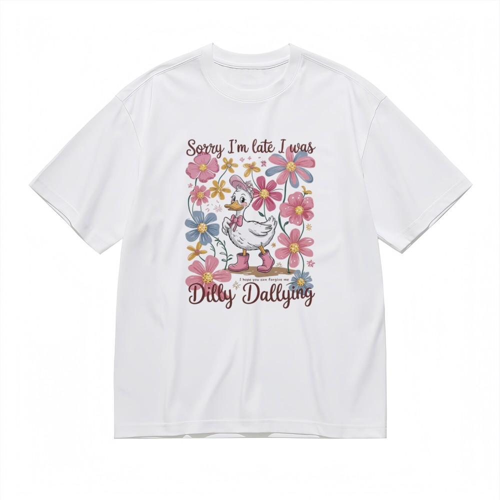 Women's Trend Soft Comfortable Classic T-Shirt Dilly Dallying Duck Cartoon Tee