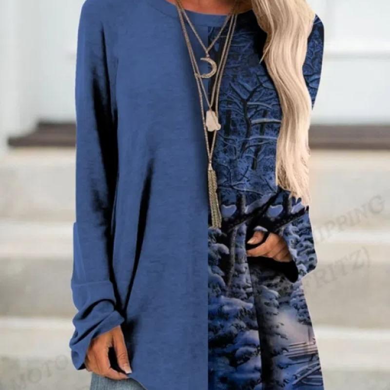 

Веселая рождественская футболка Снеговик Футболка 3D Футболка с длинным рукавом Женская футболка Длинная футболка Женская туника Топы Футболки Женская осень 3XL