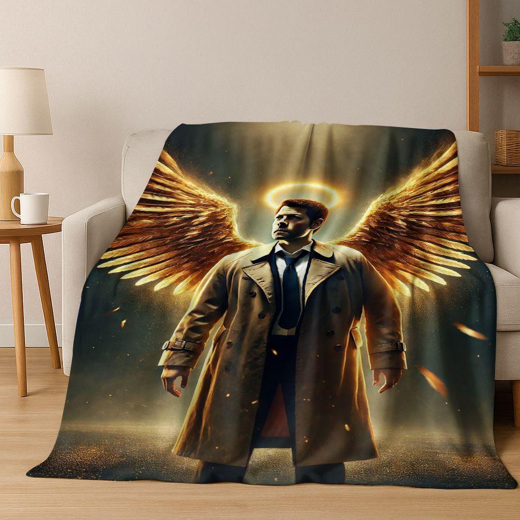 SPN Supernatural Dean Sam Winchester Castiel Flannel Blanket,Cozy Soft Throw Blanket for Home Bedroom Bed Sofa Cover Kids Gift