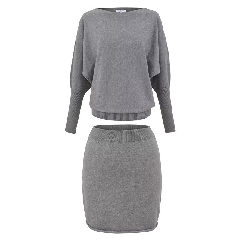 Za Export New Arrival Women's Clothing ZR Fashion Style Fashion All-Match Long Sleeves Shoulder Sweater Curling Bodycon Dress Two-piece Set