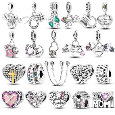 S925 prata menina amor mãe para sempre infinito infinito balançar charme contas caber original feminino pulseira jóias