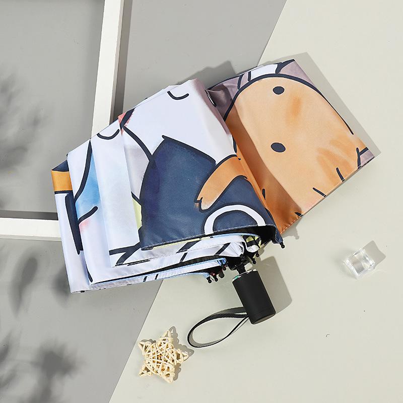 New automatic umbrella rain and shine vinyl cartoon graffiti cute cat umbrella creative three fold umbrella