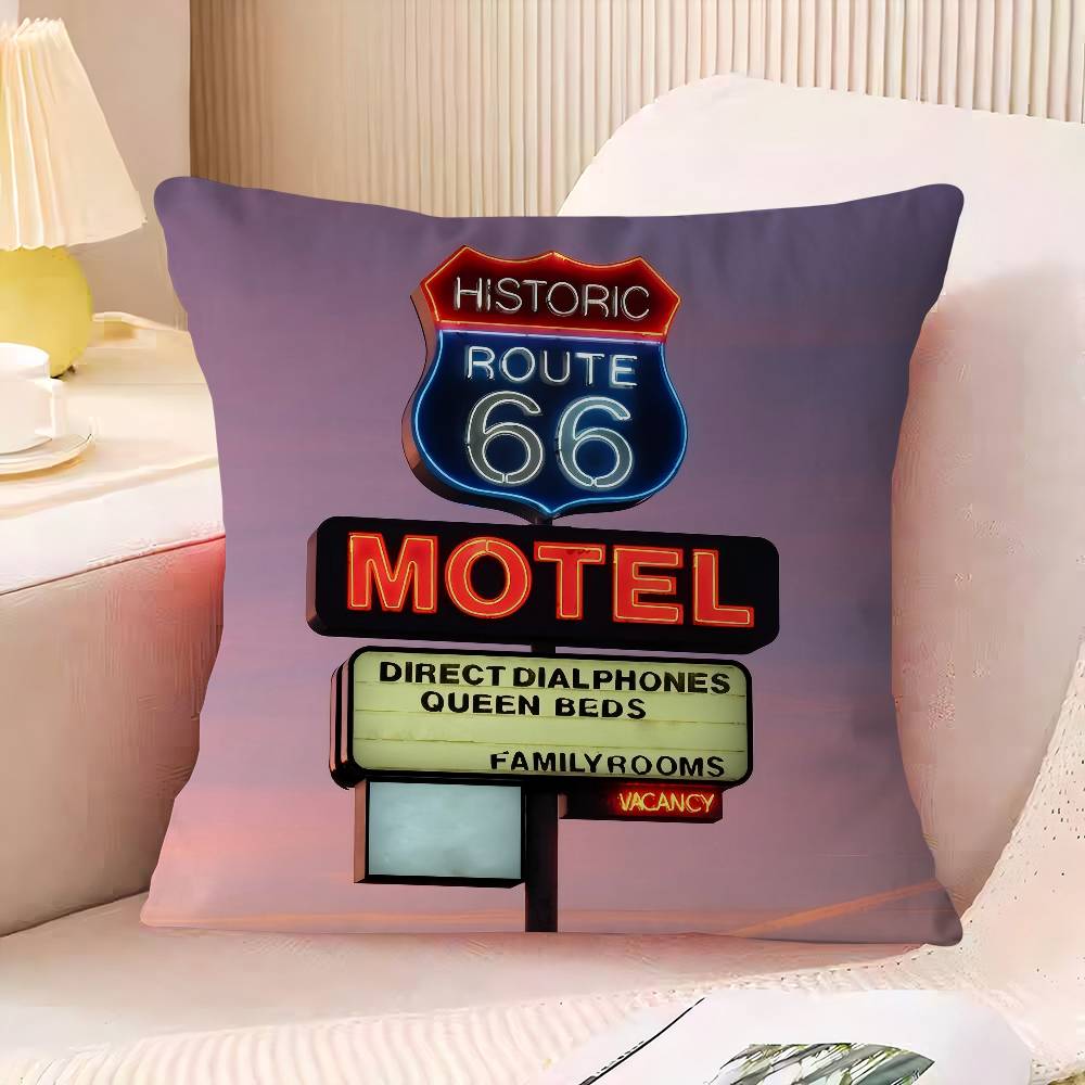 

R-Route 66 Cushion Cover Pattern Soft Plush Pillow Case For Home Living Room Sofa Deco 16x16Inch