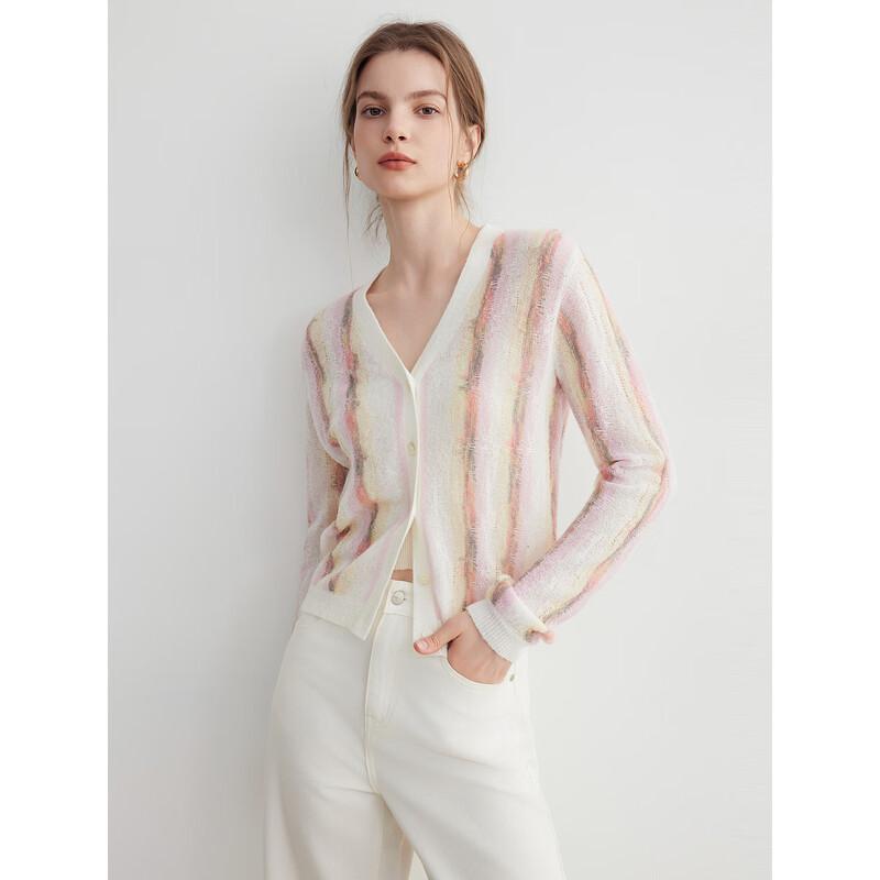 

ELLE Color-Block Gradient Mohair V-Neck Cardigan M