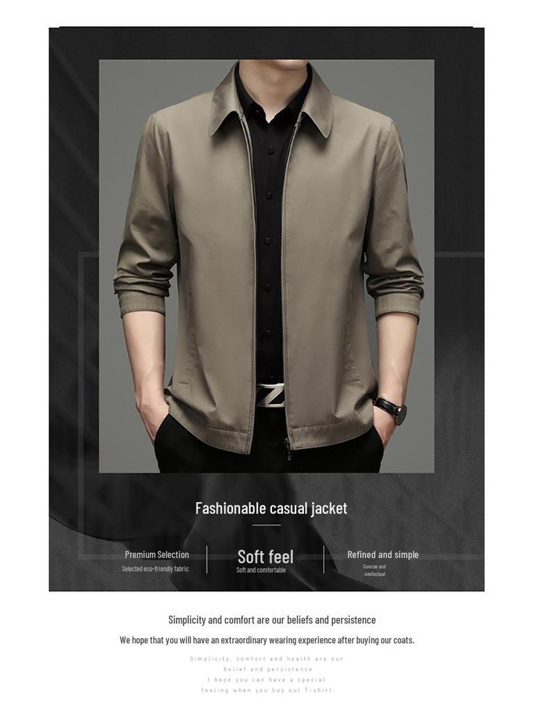 100% Cotton Men's Fashion Lapel Jacket - Perfect for Spring/Autumn Business Wear for Middle-Aged Leaders