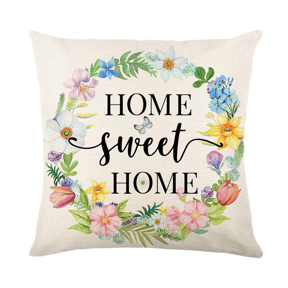 Plant Flower Pillow Cover Truck Letter Linen Print Home Sofa Cushion Cover Headboard Pillow Cover