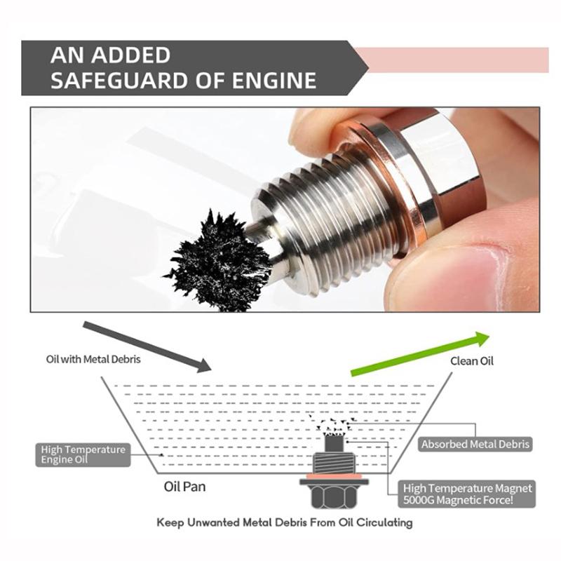 Car Accessories Stainless Steel Magnetic Engine Oil Drain Plug Neodymium Magnet Car Oil Pan Bolt with 10 Gaskets Oil Drain Plugs 3