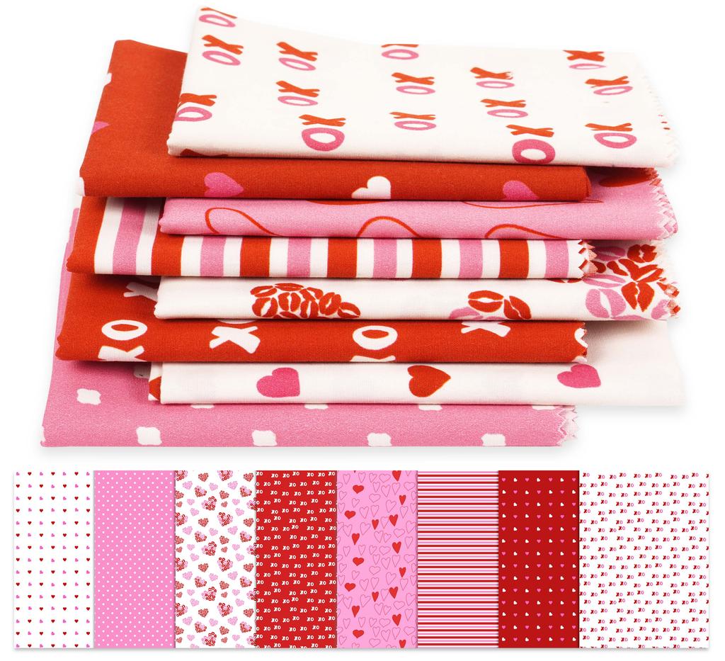 Soimoi 8 Pc Fat Quarter Bundle-  Valentine Love Theme  Print 18"x 22"  DIY Patchwork-  100  Cotton  Pre-Cut Quilting Fabric Pink-White &