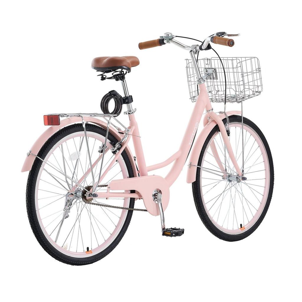 26-Zoll Cruiser Fahrrad 1-Gang Rosa Beach Cruiser Fahrrad mit Korb