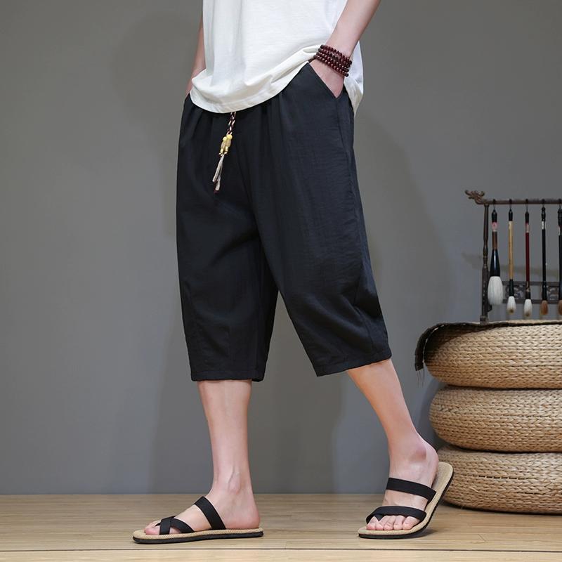 2024 Brand Linen Pants For Men Baggy Large Pocket Cropped Oversize Trousers Loose Harem Casual Pants Male