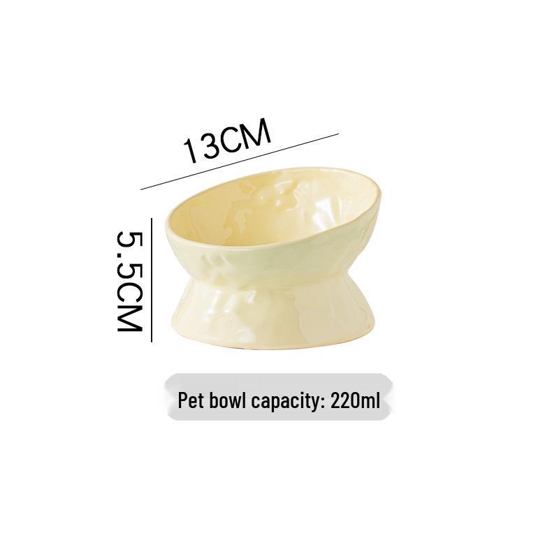 Ceramic Cat & Dog Feeder: Cute, Slanted Double Bowl with High-Leg Design for Neck Protection and Anti-Tip Stability.