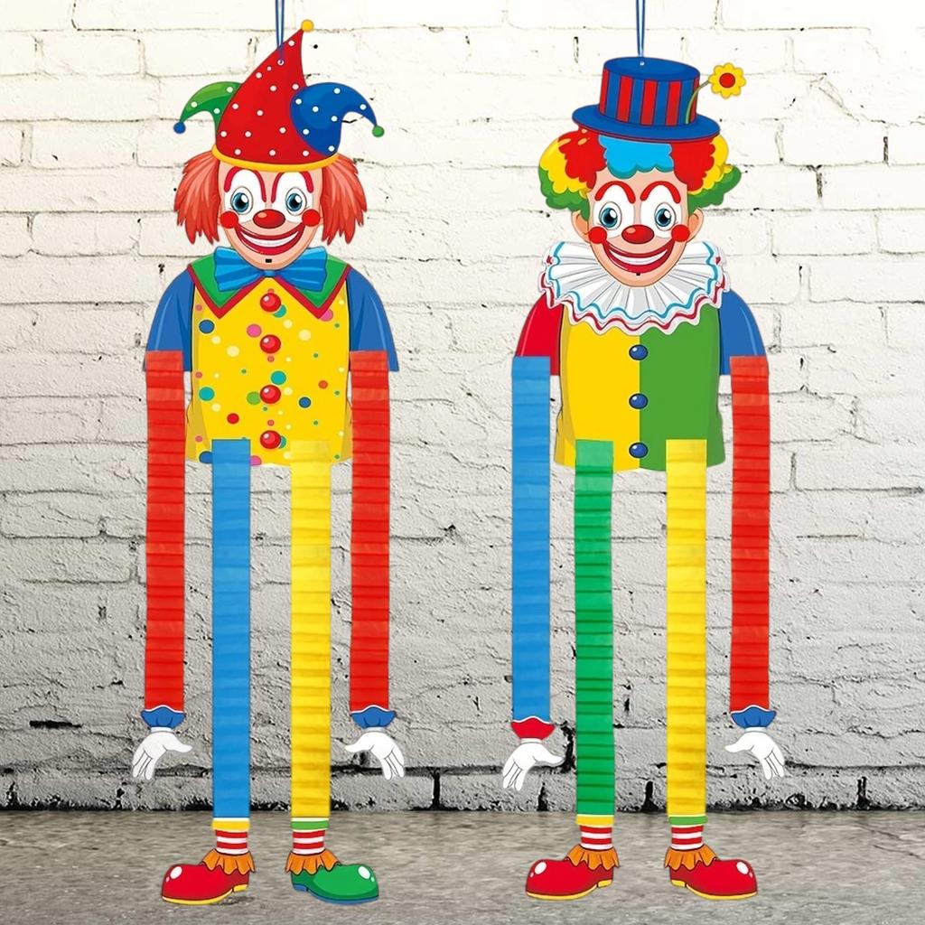 2Pcs Clown Figure Hanging Ornament Folding Paper Clown Decoration For Birthday Halloween Carnival Festival Decorations