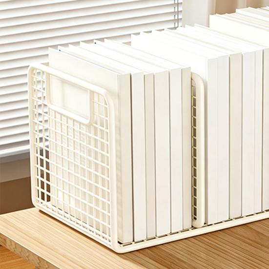 Iron Bookshelf with 4-Grid Organizer Thick Iron Anti-Rust Durable Book Storage Rack for Office Documents