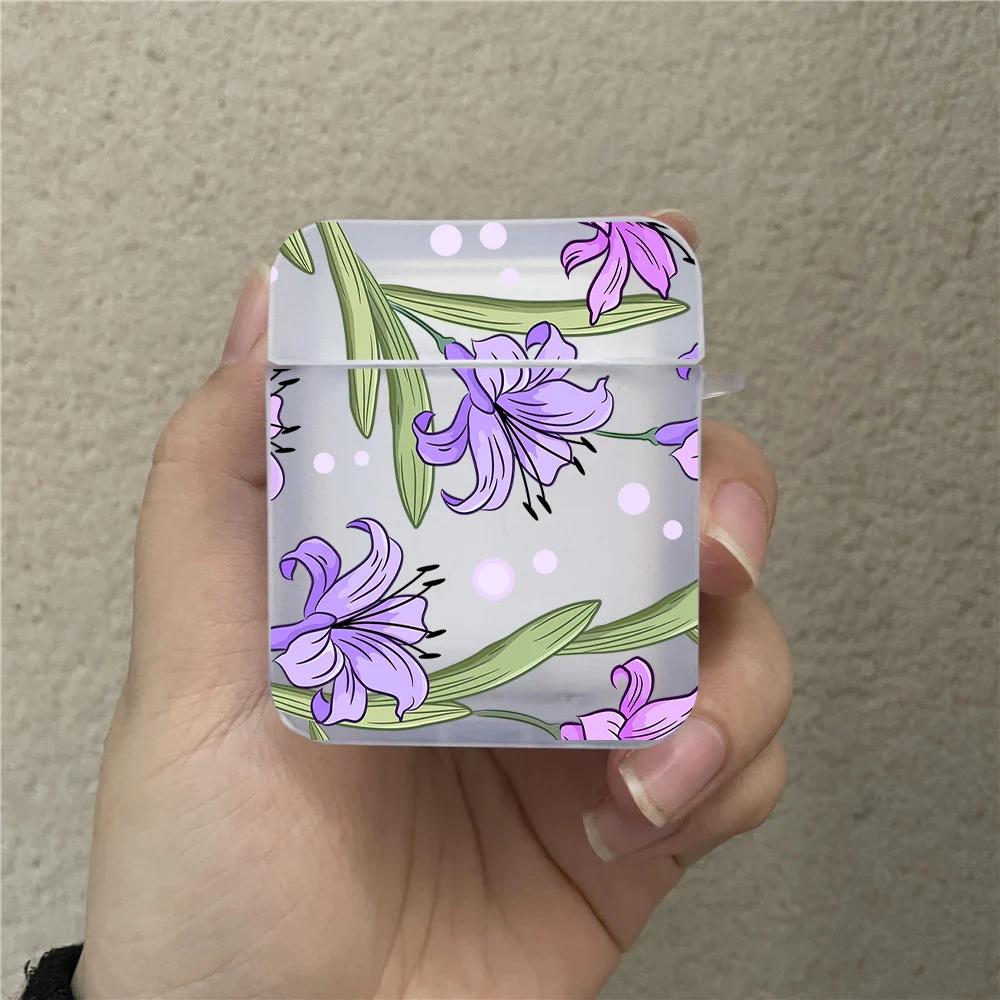 Cute Lily Flower Print Earphone Case for Apple AirPods 4 1 2 Pro2 Pro Bluetooth Headphone Cover Protective Soft TPU Cover Cases