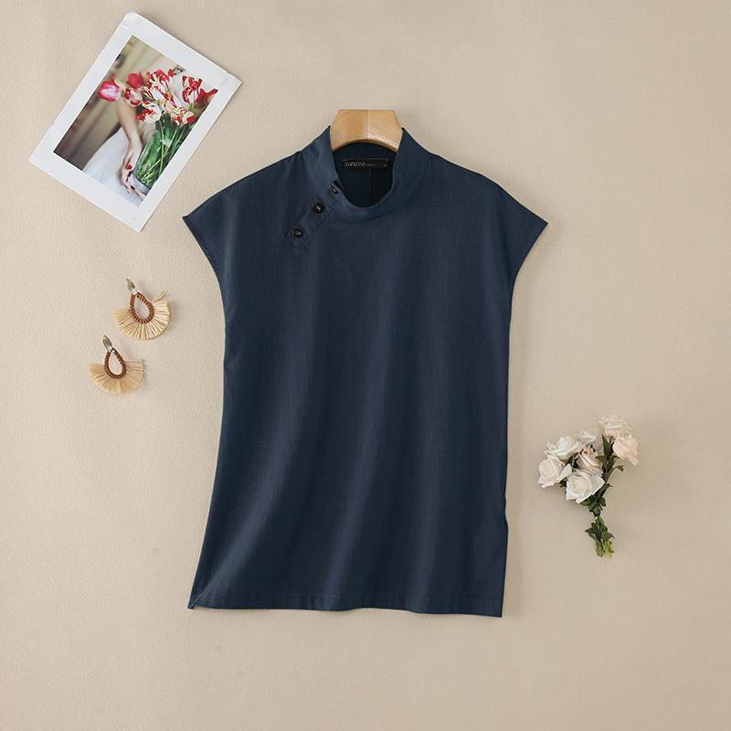 ZANZEA Women Side Button Stand Collar Summer Short Sleeve Blouse