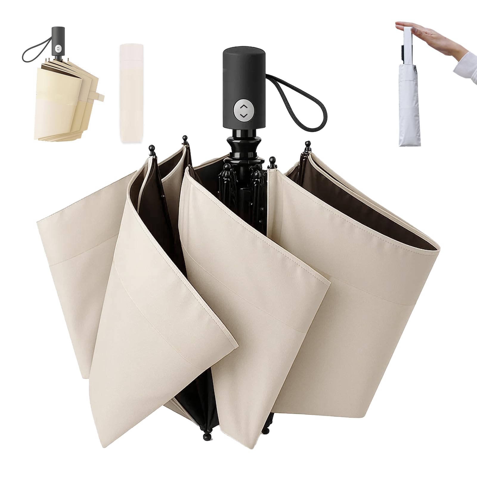 

VERILADY Складной зонт от солнца JIS Многоярусный с УФ Складной зонт с Автоматическим Полным Светом УФ Подходит для Солнца и Ветрозащитный и Компактный и Тепловой удар бежевый