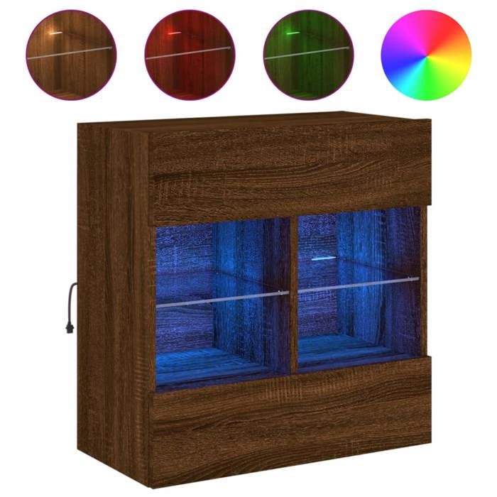VidaXL Meuble TV avec Lumières LED, Armoire de Télévision Murale avec Étagères, Meuble Télé Suspendu Salon, Moderne, Chêne 837098