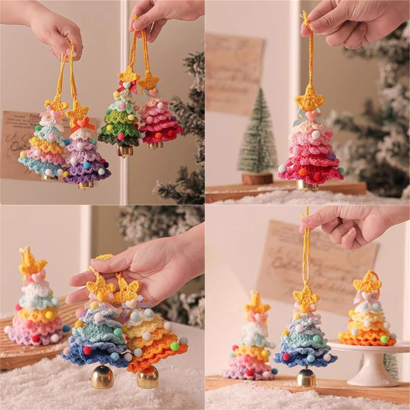 Christmas Car Hanging Ornament Hand Knitted Christmas Tree Shape Hanging Decoration For Bedroom Door Vehicles Interiors
