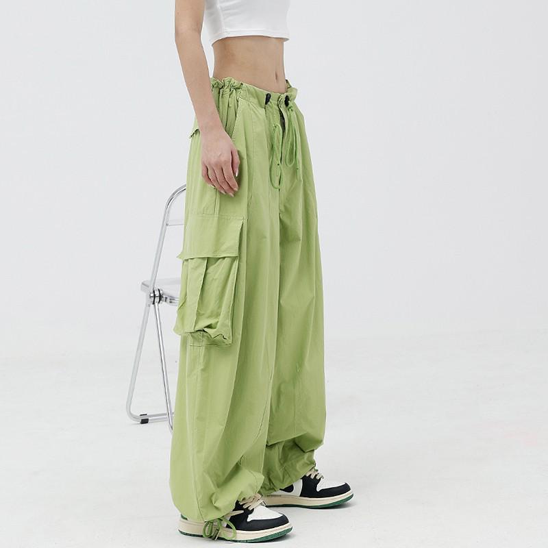 

Женские свободные повседневные джоггеры карго с широкими штанинами на весну/лето 2025 - Японский ретро-стиль S зелёный