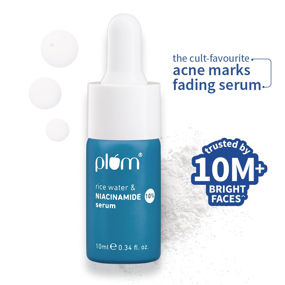 Plum 10% Niacinamide Face Serum With Rice Water For Bright Even Tone Oil Balance Quick Absorbing Pump Skin 10 ml