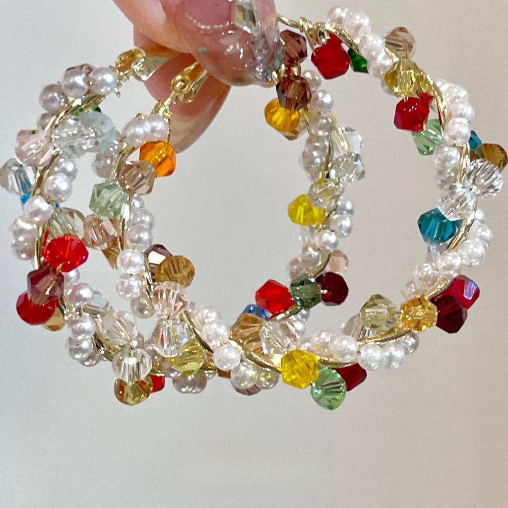 Silver Needle Pearl Crystal Beaded Winding Earrings Exquisite Atmosphere High Sense Earrings Fashion Light Luxury Versatile Earrings Women