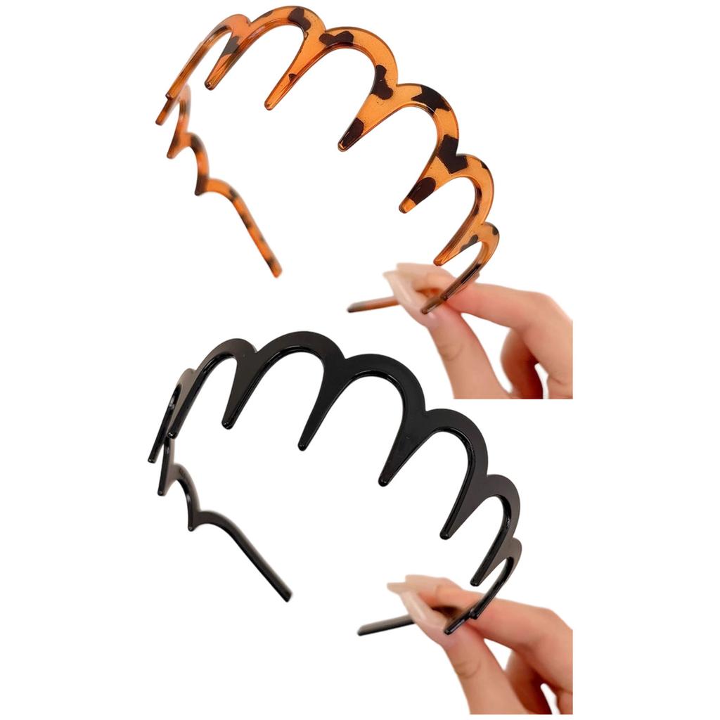 2Pcs Light Weight Tooth Headband Ergonomic Wavy Headbands with Teeth Slip Resistant Hairband For Women Daily Use
