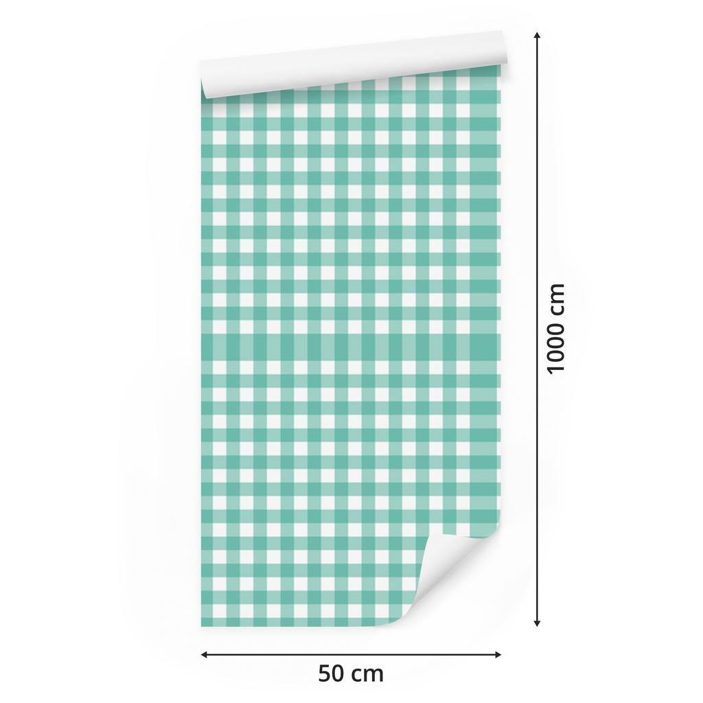 Wallpaper Fabric Pattern Mint, Sea and White for Living Room and Bedroom 50x1000