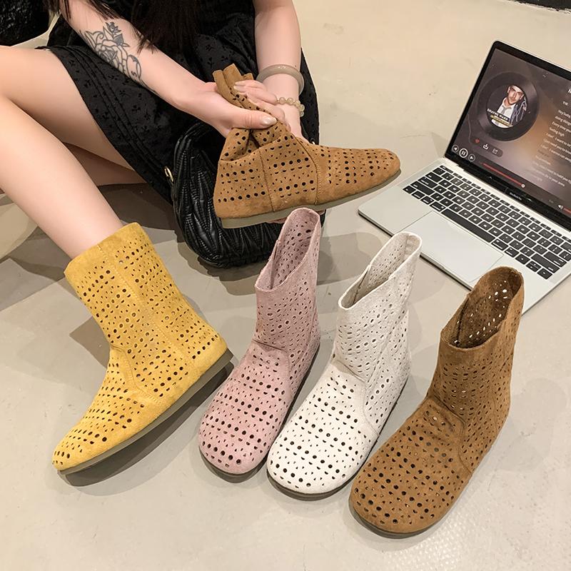 Fashion High quality breathable mesh summer women's flat ankle boots 2025 summer women's boots fashion lace boots 35-40